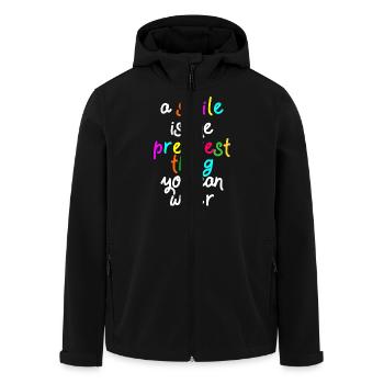 a smile is the prettiest thing - Men’s Recycled Softshell Jacket by Stanley/Stella - black - Front - AI Model Male 185 light (185cm)