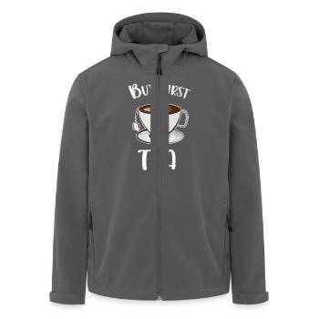 But First Tea - Men’s Recycled Softshell Jacket by Stanley/Stella - black - Front - AI Model Male 185 light (185cm)