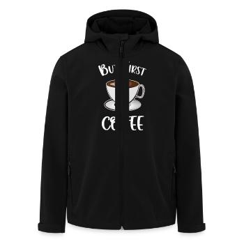 But First Coffee - Men’s Recycled Softshell Jacket by Stanley/Stella - black - Front - AI Model Male 185 light (185cm)