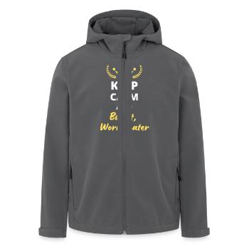 "Keep Calm and Buy It, Worry Later" - Shopping - Men’s Recycled Softshell Jacket by Stanley/Stella - anthracite - Front - AI Model Male 185 light (185cm)