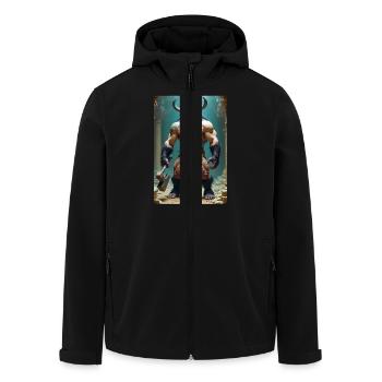 Minotaur, massive bull-headed warrior gripping axe - Men’s Recycled Softshell Jacket by Stanley/Stella - black - Front - AI Model Male 185 light (185cm)
