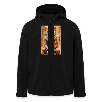 Khnum, widderköpfiger Gott, der einen Menschen aus Lehm formt. - Recycelte Männer Softshell-Jacke von Stanley/Stella - Schwarz - Vorne - AI Model Male 185 light (185cm)