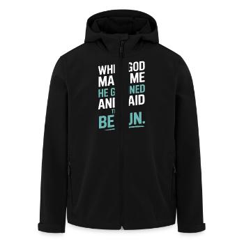 Als Gott mich gemacht hat, hat er gegrinst! - Recycelte Männer Softshell-Jacke von Stanley/Stella - Schwarz - Vorne - AI Model Male 185 light (185cm)