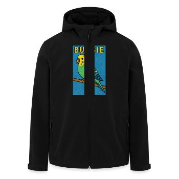 Dessin animé de perruche - Look patiné - Veste softshell homme en polyester recyclé Stanley/Stella - noir - Devant - AI Model Male 185 light (185cm)