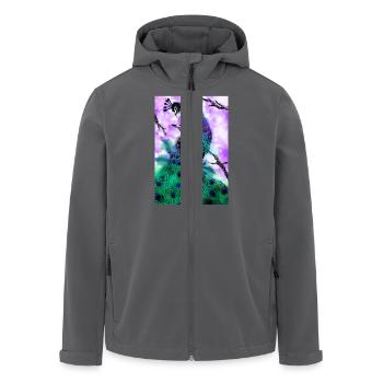 Lino Schnitt von einem Pfau - Recycelte Männer Softshell-Jacke von Stanley/Stella - Schwarz - Vorne - AI Model Male 185 light (185cm)