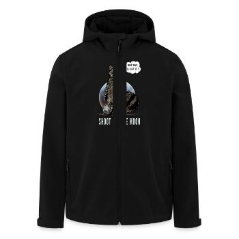 Dreamy raccoon, aim for the moon! - Men’s Recycled Softshell Jacket by Stanley/Stella - black - Front - AI Model Male 185 light (185cm)