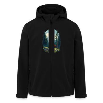 Pixelated cabin in the woods - Men’s Recycled Softshell Jacket by Stanley/Stella - black - Front - AI Model Male 185 light (185cm)