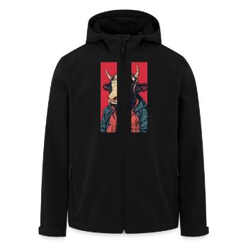 Hipster Kuh mit Kopfhörern - Recycelte Männer Softshell-Jacke von Stanley/Stella - Schwarz - Vorne - AI Model Male 185 light (185cm)