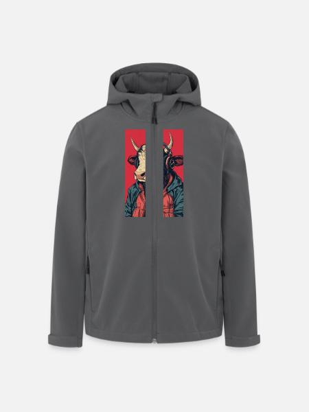 Vache hipster avec casque - Veste softshell homme en polyester recyclé Stanley/Stella - noir