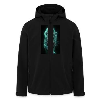Neonfarbener Jaguar in Bewegung - Recycelte Männer Softshell-Jacke von Stanley/Stella - Schwarz - Vorne - AI Model Male 185 light (185cm)