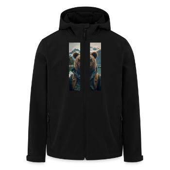 Cool Hiking Bear Explorer - Men’s Recycled Softshell Jacket by Stanley/Stella - black - Front - AI Model Male 185 light (185cm)