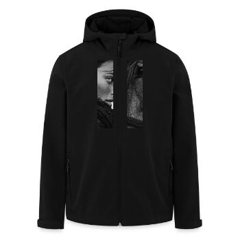 Soul Connection in Monochrome - Men’s Recycled Softshell Jacket by Stanley/Stella - black - Front - AI Model Male 185 light (185cm)