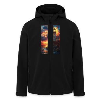 Stained Glass Lighthouse Sunset - Men’s Recycled Softshell Jacket by Stanley/Stella - black - Front - AI Model Male 185 light (185cm)