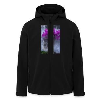 Vibrant Blossom Against Rustic Wall - Men’s Recycled Softshell Jacket by Stanley/Stella - black - Front - AI Model Male 185 light (185cm)