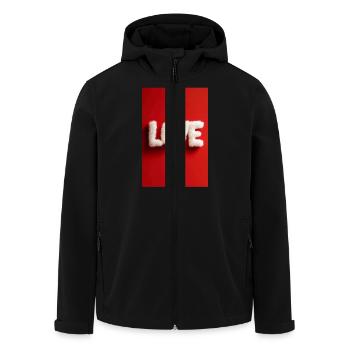 Furry LOVE on Red Background - Men’s Recycled Softshell Jacket by Stanley/Stella - black - Front - AI Model Male 185 light (185cm)