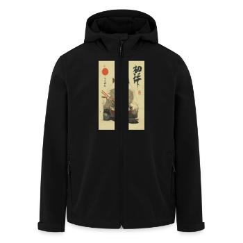 Happy White Cat Slurping Ramen - Men’s Recycled Softshell Jacket by Stanley/Stella - black - Front - AI Model Male 185 light (185cm)