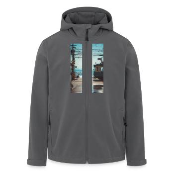 Seaside Japanese Train Crossing - Men’s Recycled Softshell Jacket by Stanley/Stella - black - Front - AI Model Male 185 light (185cm)