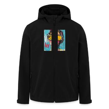 Salutation HEY en pop art rouge - Veste softshell homme en polyester recyclé Stanley/Stella - noir - Devant - AI Model Male 185 light (185cm)
