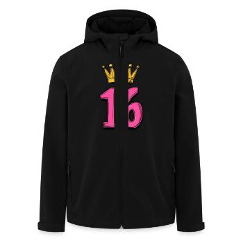 16 Zahl Trikot Krone - Recycelte Männer Softshell-Jacke von Stanley/Stella - Schwarz - Vorne - AI Model Male 185 light (185cm)