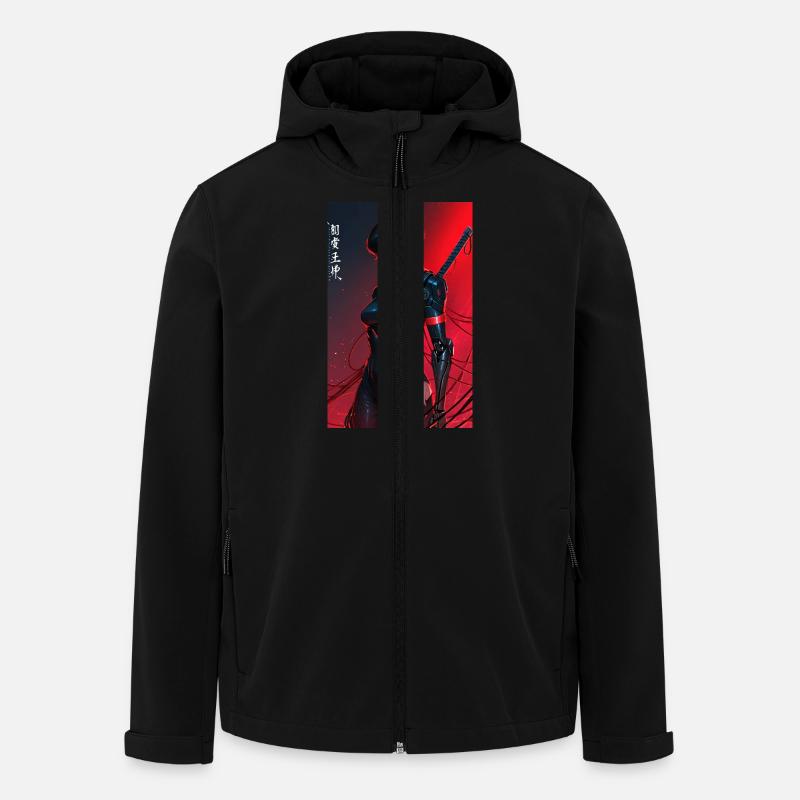 Samouraï cyberpunk câblé rouge avec Katana - Veste softshell homme en polyester recyclé Stanley/Stella - noir
