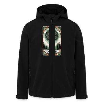Yggdrasil Norse Tarot Card Style Design - Men’s Recycled Softshell Jacket by Stanley/Stella - black - Front - AI Model Male 185 light (185cm)