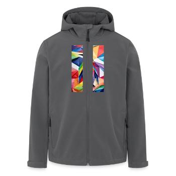 Regenbogen-Origami-Pinguin - Recycelte Männer Softshell-Jacke von Stanley/Stella - Schwarz - Vorne - AI Model Male 185 light (185cm)