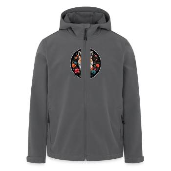 Farbenfrohes süßes Fuchsportrait mit Blumen - Recycelte Männer Softshell-Jacke von Stanley/Stella - Anthrazit - Vorne - AI Model Male 185 light (185cm)