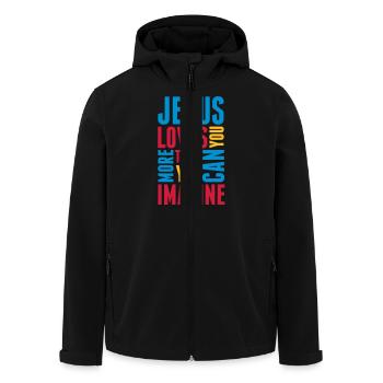 jesus_loves_you_more_3 - Men’s Recycled Softshell Jacket by Stanley/Stella - black - Front - AI Model Male 185 light (185cm)