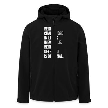 Being challenged in life is inevitable being - Men’s Recycled Softshell Jacket by Stanley/Stella - black - Front - AI Model Male 185 light (185cm)