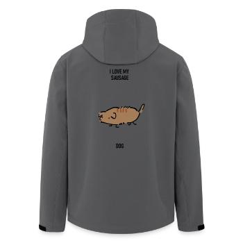 funny hilarious dog sausage fat  - Men’s Recycled Softshell Jacket by Stanley/Stella - anthracite - Back - AI Model Male 185 light (185cm)