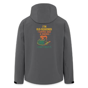 Vintage Kaffee Böser Blick Illustration - Recycelte Männer Softshell-Jacke von Stanley/Stella - Anthrazit - Hinten - AI Model Male 185 light (185cm)