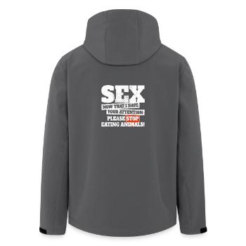 Sex Now I Have Your Attention Stop Eating Animals - Recycelte Männer Softshell-Jacke von Stanley/Stella - Anthrazit - Hinten - AI Model Male 185 light (185cm)