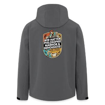 Antike Philosophie Demokratie Humor - Recycelte Männer Softshell-Jacke von Stanley/Stella - Anthrazit - Hinten - AI Model Male 185 light (185cm)