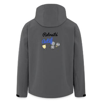 Cadeau humour retraité actif homme ou femme - Veste softshell homme en polyester recyclé Stanley/Stella - charbon - Dos - AI Model Male 185 light (185cm)