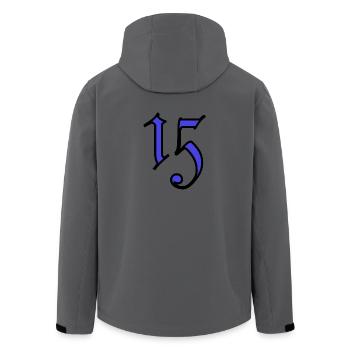 15. 15 JAHRE. 15. JAHRESTAG. 15-JÄHRIGES JUBILÄUM. - Recycelte Männer Softshell-Jacke von Stanley/Stella - Anthrazit - Hinten - AI Model Male 185 light (185cm)