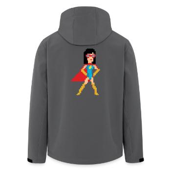 Pixel Superhero Woman - Heroic Girl In Gold Boots - Men’s Recycled Softshell Jacket by Stanley/Stella - anthracite - Back - AI Model Male 185 light (185cm)