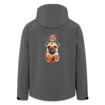 Mops mit Vogel - Recycelte Männer Softshell-Jacke von Stanley/Stella - Anthrazit - Hinten - AI Model Male 185 light (185cm)