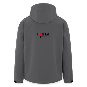 I love him Shirt Design - Men’s Recycled Softshell Jacket by Stanley/Stella - anthracite - Back - AI Model Male 185 light (185cm)