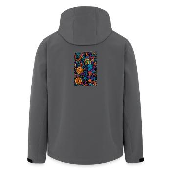 Art numérique coloré avec des motifs Bitcoin - Veste softshell homme en polyester recyclé Stanley/Stella - charbon - Dos - AI Model Male 185 light (185cm)