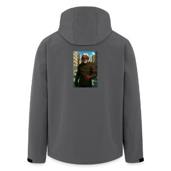 Purpurrote Maske in den Straßen der Stadt - Recycelte Männer Softshell-Jacke von Stanley/Stella - Anthrazit - Hinten - AI Model Male 185 light (185cm)