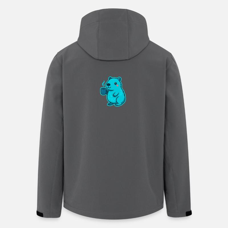Capybara bleu avec café - Veste softshell homme en polyester recyclé Stanley/Stella - charbon
