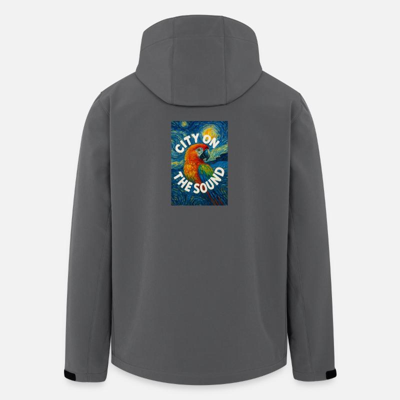 Vibrant_Macaw_Amidst_Swirling_Post-Impressionis - Veste softshell homme en polyester recyclé Stanley/Stella - charbon
