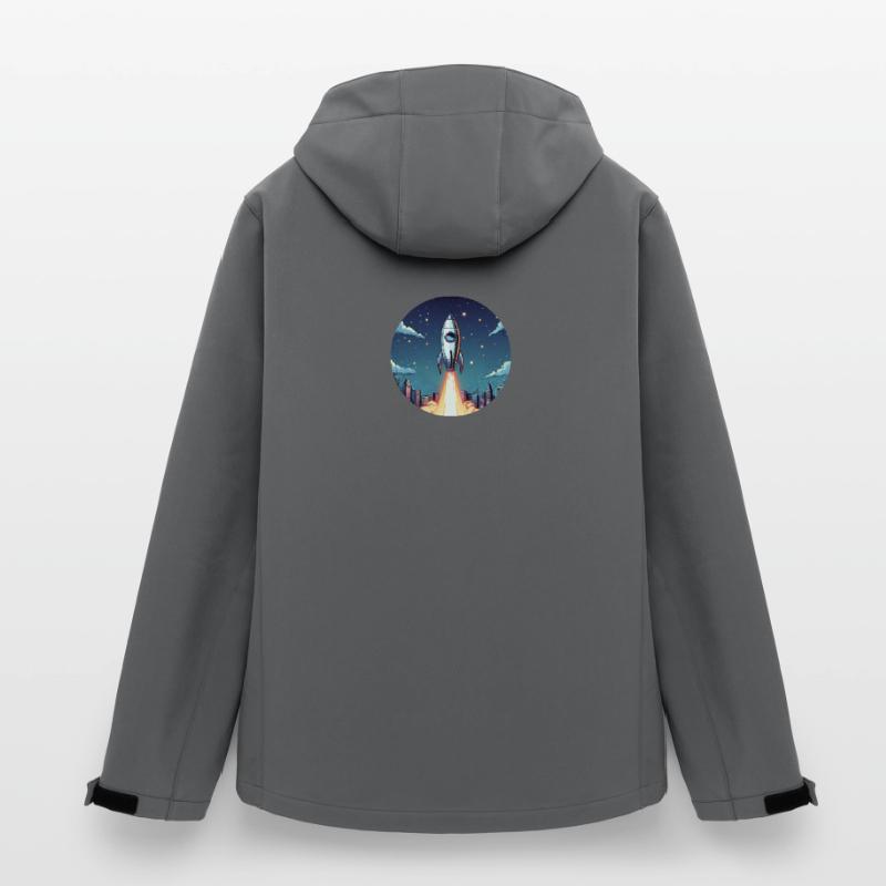 Lancement d’une fusée dans l’espace devant le ciel nocturne dans un style comique Veste softshell homme en polyester recyclé Stanley/Stella