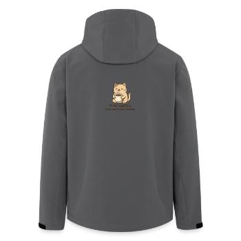 Cat with Coffee Cup and Phrase - Men’s Recycled Softshell Jacket by Stanley/Stella - anthracite - Back - AI Model Male 185 light (185cm)