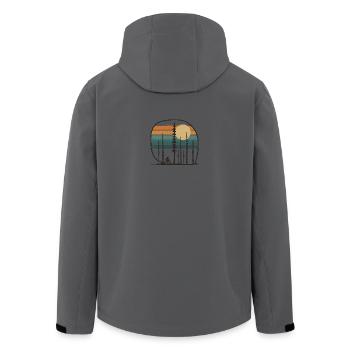 Vélo en forêt dans un coucher de soleil rétro Idées d’idées d’idées - Veste softshell homme en polyester recyclé Stanley/Stella - charbon - Dos - AI Model Male 185 light (185cm)