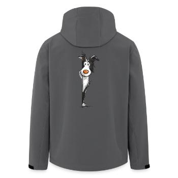 Peeking Collie Cartoon Dog Design - Men’s Recycled Softshell Jacket by Stanley/Stella - anthracite - Back - AI Model Male 185 light (185cm)