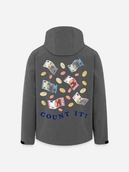 Geldbetrag in Euro Scheinen und Münzen, dunkel - Recycelte Männer Softshell-Jacke von Stanley/Stella - Anthrazit