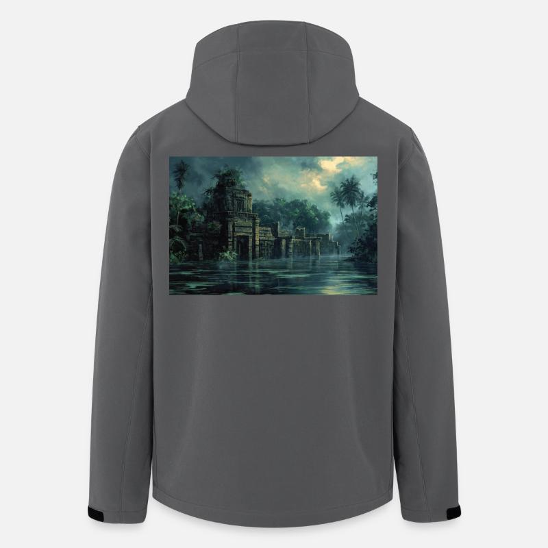 Poster Illustration Zerstörte Dschungellandschaft - Recycelte Männer Softshell-Jacke von Stanley/Stella - Anthrazit