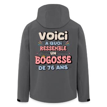 76th Birthday Humor Design - Men’s Recycled Softshell Jacket by Stanley/Stella - anthracite - Back - AI Model Male 185 light (185cm)