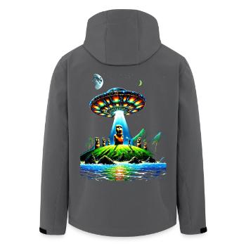 Futuristische Alien-Landschaft mit UFO und Moai - Recycelte Männer Softshell-Jacke von Stanley/Stella - Anthrazit - Hinten - AI Model Male 185 light (185cm)